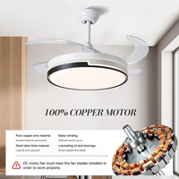 Ventilateur de plafond LED moderne rétractable avec télécommande invisible, moteur DC 42 pouces, ABS, variateur d'intensité, pour salon intérieur