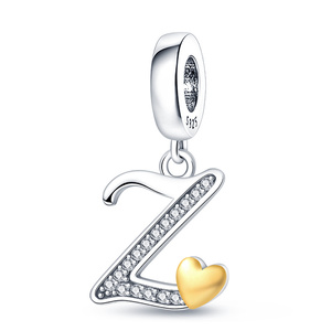 Pendentif <span class=keywords><strong>alphabet</strong></span> 26 lettres avec perles - Bracelet et collier créatifs de style européen - Finition argent/or avec zircon - Article le plus vendu TK - Product Image 6