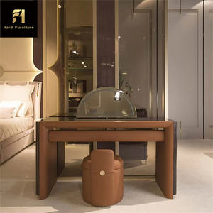 Juego de mesa de <span class=keywords><strong>tocador</strong></span> de madera de diseño minimalista moderno, <span class=keywords><strong>tocador</strong></span> <span class=keywords><strong>con</strong></span> marco de acero inoxidable y <span class=keywords><strong>espejo</strong></span> semicircular - Product Image 4