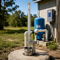 Pompe à eau submersible robuste monophasée 4 pouces en acier inoxydable 304 pour puits profond, débit 4m³/h, 28 étages, hauteur de refoulement 115m, pour l'irrigation agricole
