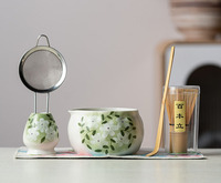 Bol à matcha en porcelaine, série Fleur de fraise, ensemble fouet à matcha, kit de préparation de matcha minimaliste et mignon, cadeau