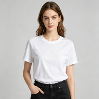 Dames T-shirt van 100% katoen, gebreid, 200 gsm, milieuvriendelijk, ademend, O-hals, casual, zeefdruk, effen, blanco