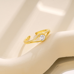 18K Gold Plated 925 <b>Sterling</b> <b>Silver</b> Diamond Zircon <b>Adjustable</b> Open <b>Ring</b> for Women Wedding Daily - Product Image 5