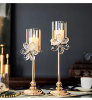Centre de table de mariage : Ensemble de chandeliers en verre ambré et transparent avec base en métal électroplaqué