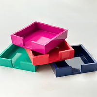 Petit Plateau Luxe Plateau Laque Lumineuse Carré Feuille d'Or Grand Porte-Bloc-Notes Initial Organisateur de Serviettes en Bois