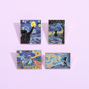 Mignon créatif huile personnalisable métal artisanat Van Gogh chat noir en vrac papillon émail doux épinglettes - Product Image 3