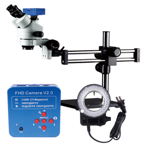 7X-45X Zoom microscopio con cámara Digital HDMI USB conector deslizante de Metal brazo Boom doble soporte Trinocular microscopio - Product Image 1