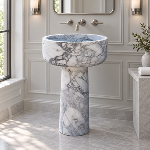 Lavabo autoportant en marbre, grand lavabo sur piédestal en marbre blanc, lavabo en marbre naturel, vasque de salle de bain - Product Image 1