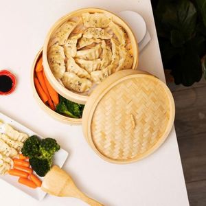 Utensilios Prácticos para Cocinar al Vapor, <span class=keywords><strong>Cesta</strong></span> Vaporera <span class=keywords><strong>de</strong></span> Acero Inoxidable, Exprimidor <span class=keywords><strong>de</strong></span> Bambú <span class=keywords><strong>de</strong></span> 6 Pulgadas y 2 Niveles, para Arroz Pegajoso, Sopa y Dumplings - Product Image 5