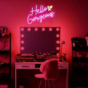 Enseigne néon « Hello Gorgeous » et « Hello Beautiful » rose à LED avec interrupteur à intensité variable, pour la décoration de la maison, des fêtes et des centres commerciaux, 16,5 x 10,6 pouces - Product Image 6