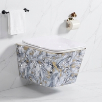 Nouvelle Tendance du Marché : Toilettes Murales de Luxe à Motif Marbre Doré, Cuvette WC en Céramique avec Couvercle Doré pour Salle de Bain