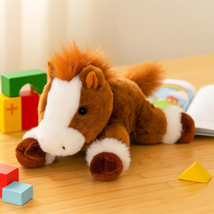 Adorable Caballo de Peluche Suave, Regalo para Cumpleaños o Cuarto de Bebé, con Granos de Poliestireno, Pelo Marrón, Cara Blanca, Acostado, Juguete de Caballo <span class=keywords><strong>Feliz</strong></span> - Product Image 4