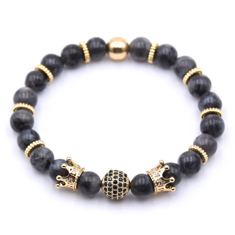Natürlicher Edelstein Gold Krone Perlen Stretch Armband Eye Charms Anhänger 8mm Steins chutz Heilung Kristall Stretch Perlen