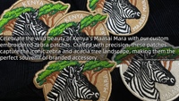 Patch de la faune de la Maasai Mara |   Broderie zébrée détaillée |   Autocollants thermocollants pour vestes, chapeaux et sacs