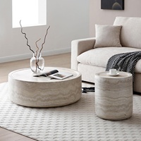 Table basse moderne Chunshulin, plateau en faux marbre, structure en métal, aucun assemblage requis, diamètre 39,37'', salon, appartement, maison