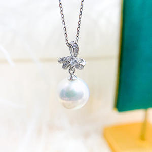 Colgante de Plata S925 con Cuentas Redondas de 7-8mm, Collar de Jade DIY de Moda y Accesorios, Base Vacía 30802 - Product Image 1