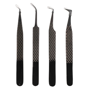 Ensemble de 4 pinces à cils avec poignée diamantée en acier inoxydable, revêtement noir, kit professionnel personnalisable pour extensions de cils - Product Image 6