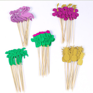 12pcs Jungle Tropical Party Cake Topper Hawaii Fruit Pineapple Flamingo Turtle Leaf Cake Flag <strong>Summer</strong> Party Baking <strong>Decoration</strong> - Product Image 1