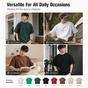 340gsm Wholesale Custom High Quality Heavyweight 100% Cotton Blank Plain Men's Tshirt Streetwear Oversized T-shirts for Men - Product Image 5
