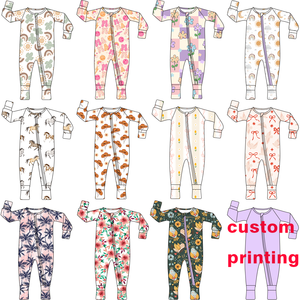 Vêtements pour bébés nouveau-nés, 95% bambou, 5% élasthanne, imprimés personnalisés, poignets repliés, unisexe, confortables, respirants, pyjamas longs à fermeture éclair, combinaisons - Product Image 2