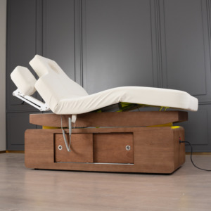 Lit de spa facial électrique réglable DEFEINUO, professionnel, de luxe, en acier inoxydable doré, 4 moteurs, <span class=keywords><strong>table</strong></span> de cire en cuir PU - Product Image 3