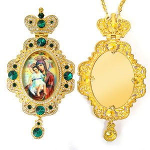 ZD043 Diseño ovalado Europa Ortodoxo 18K Chapado en oro Pectoral Cruz Collar con personalizar icono Imprimir y piedras de color - Product Image 5