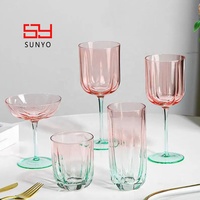 Verres à vin en cristal sans plomb faits à la main, couleur rose et verte, verres à vin rouge, verres à vin blanc, verres coupes, verres highball, verres à whisky