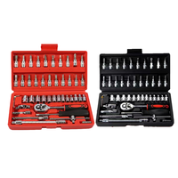 Juego de Herramientas de Reparación Automotriz OEM de 46 Piezas, Juego de Llaves de Trinquete y Vasos de Acero Aleado, Kit Combinado Completo y Duradero para Taller