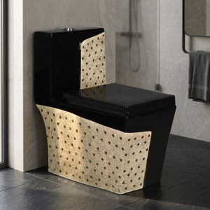 WC monobloc en céramique décorative pour la maison, à chasse d'eau, avec abattant à fermeture douce, à poser au sol, de type occidental - Product Image 4