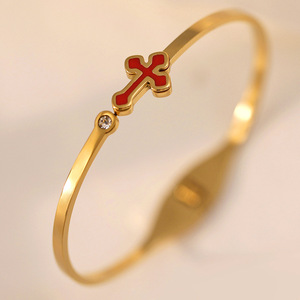 Bracciale classico in acciaio inossidabile con croce smaltata, braccialetto con croce per donna, gioielli alla moda. - Product Image 2