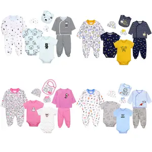 8 In 1 Baby Kleding Set Lange Mouw Pasgeboren Baby Jumpsuits Matching Met Lange Broek & Booties & Slabbetjes