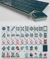 Jeu de Mahjong américain d'extérieur 166 tuiles, tuiles de Mahjong avec motifs naturels Hibou forestier et Oiseau, avec Joker, Teal 3 couches