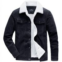 Blouson Bomber Homme Américain-Européen Multi-Poches Hiver Ample Rétro en Velours Côtelé Doublé Polaire Coton-Polyester Col Rabattu