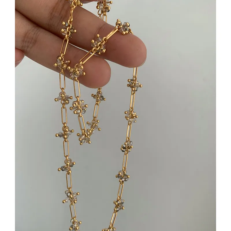 Hạt Nhỏ Rõ Ràng Pha Lê Hoa Choker Vòng Cổ Kẹp Giấy Chuỗi Brass Đen Spinel Dây Chuyền Hot Hàn Quốc Cổ Điển Hiện Đại Đồ Trang Sức