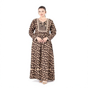Wholesale Supply Women's Cotton Long Dress Embroidery Printed Design Breathable Soft <b>Plus</b> <b>Size</b> Traditional Muslim Abaya - Product Image 1