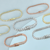 Étincelant 5A CZ Bijoux En Argent Bracelet Chaîne Ronde Zircon Cubique 14K Or Rempli 925 En Argent Sterling Tennis Bracelets pour Femme