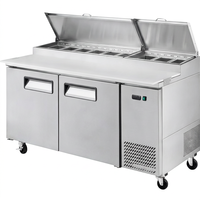 Table de préparation de pizzas commerciale réfrigérée, station de préparation alimentaire en acier inoxydable, refroidisseur de buffet avec couvercles relevables pour boulangerie et charcuterie