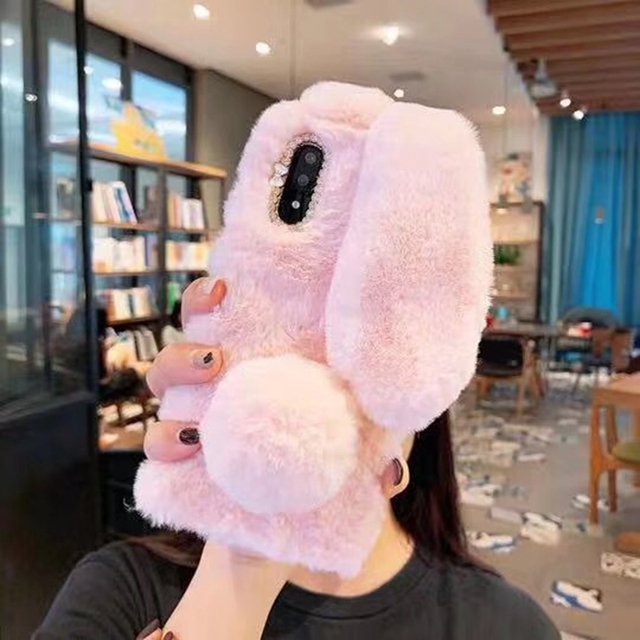 New Best Selling Rabbit Ears Fluffy Plush Warm Phone case for iPhone XS 8 7 Plus 11 12 13 14 15 16 17 18 Pro Max Soft Tpu case