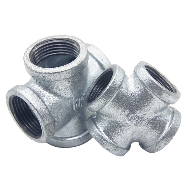 Galvanized Malleable Iron Pipe Fittings Cross Cast Iron GI Pipe Fittings Plumbing Materials for Water Gas Pipe Connect