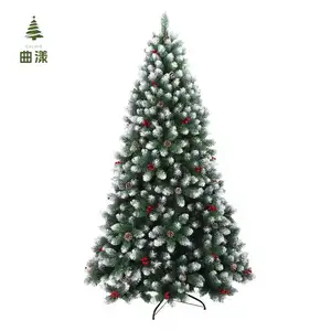 מכירה חמה חדשה סיטונאי חדש עץ חג המולד מלאכותי PVC עם קונוס אורן ופרי אדום