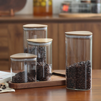 Pot en verre borosilicate triangulaire pour le stockage des aliments avec couvercle en bois, ensemble de pots de rangement pour la cuisine, pot en verre de haute qualité et durable pour le stockage en cuisine