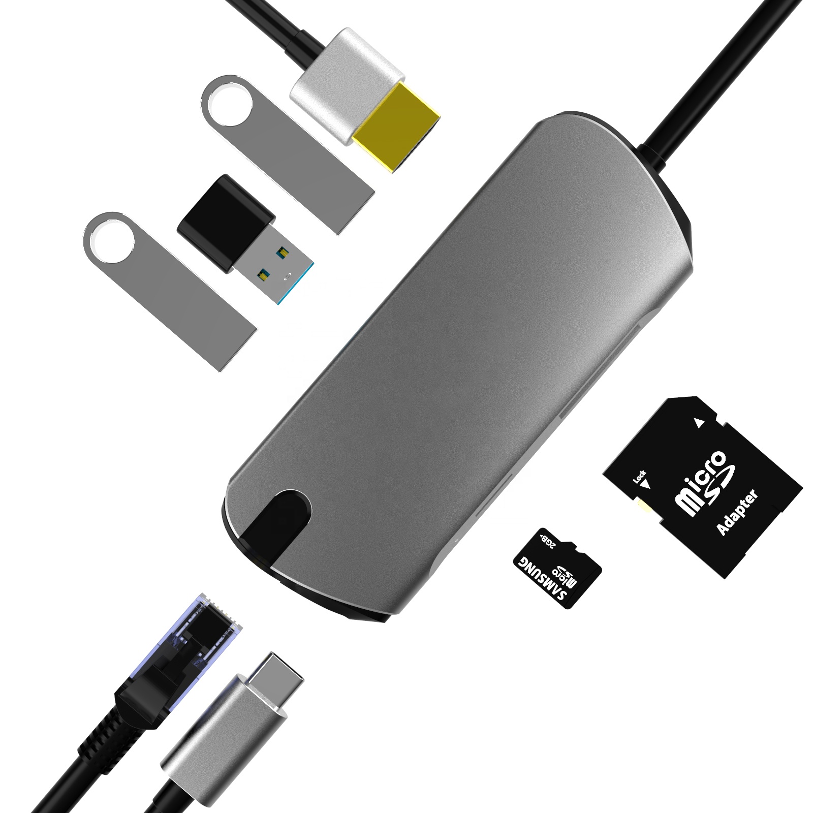 BASIX usb 3,0 type c концентратор 8 в 1 адаптер Порт концентратор 4K VGA RJ45 Gigabit Ethernet sd кардридер usb