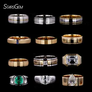 Starsgem aniversário noivado vvs casamento personalizado 925 9k 10k 14k prata esterlina moissanite mens anéis