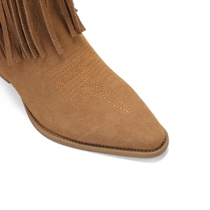 <span class=keywords><strong>Botas</strong></span> Vaqueras de Mujer Estilo Occidental, de Ante Sintético <span class=keywords><strong>con</strong></span> Flecos, Media Caña, Punta en Pico, <span class=keywords><strong>con</strong></span> <span class=keywords><strong>Cordones</strong></span> y Adornos, Cómodas para Verano, Otoño/Invierno - Product Image 5