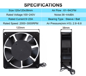 Quạt hướng trục AC 120x120x38mm 110V 220V 240V Quạt công nghiệp tốc độ cao Thể tích không khí cao cho tủ Máy tạo Ozone Thông gió - Product Image 2