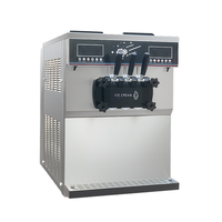 Commerciële automatische soft-serve ijsmachine voor 3 smaken, tafelmodel, met roestvrijstalen behuizing