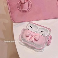 2025 nouveau doux vague bord rose dégradé nœud papillon Transparent TPU pour Airpos Pro 1 2 3 4 étui sans fil Bluetooth Silicone couverture souple