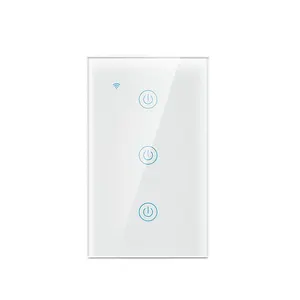 Gaya Amerika 220V 3 Gang 3 Cara Aplikasi Wifi Kendali Jarak Jauh Layar Sentuh Sakelar Lampu Dinding untuk Rumah