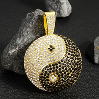 Hommes Hip Hop Punk Cristal Chaîne Cubaine Plein Strass Grand Chinois Traditionnel Yin Yang Pendentif Collier Bijoux