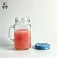 Vente en gros de tasses en verre Mason de 480 ml avec poignée latérale, réutilisables, contenants en verre de qualité alimentaire pour café glacé, cocktails, confitures
